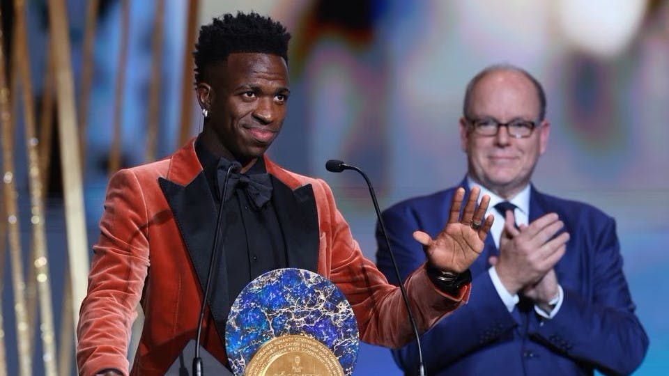 Vinicius vows to continue fight against racism as he wins Socrates Award

